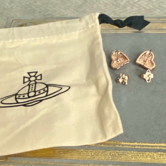 Vivienne Westwood Timy Diamante Heart Earrings Pink and Gold - Picture 16 of 16